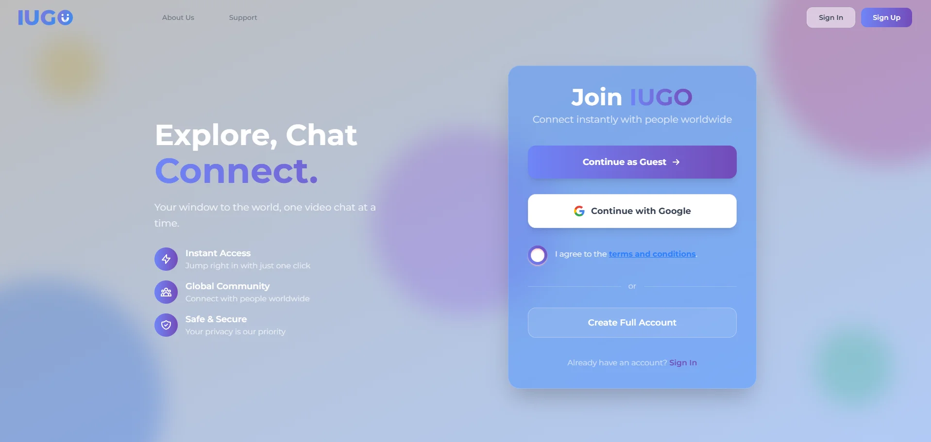 IUGO Chat Landing Page