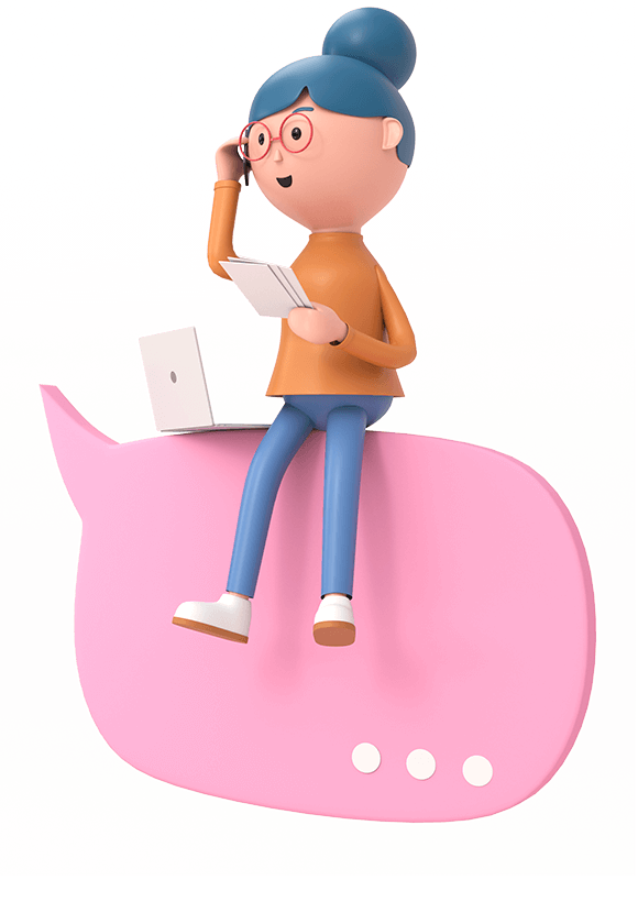 3D Girl setting on a chat bubble